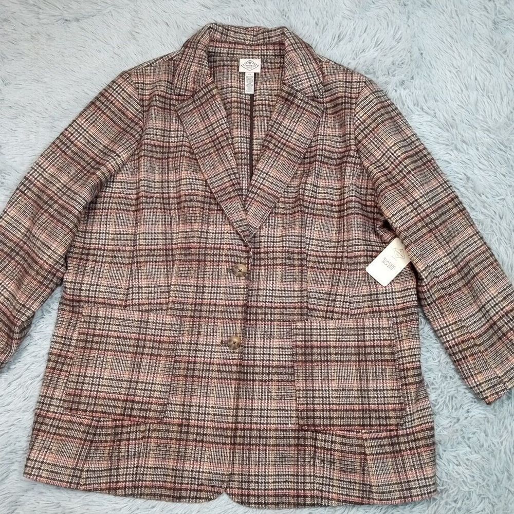 St. John's Bay Jacket Womens 2X Wool Blend Blazer Houndstooth Coat Pockets New